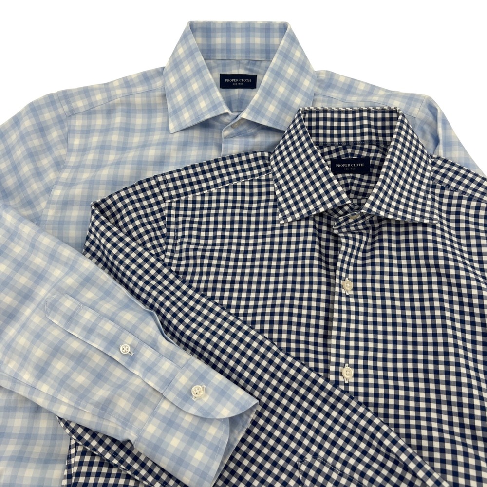 Proper Cloth Lot of 2 Mens Super Slim Fit Gingham Dress Shirts Neck 15 Sleeve 32